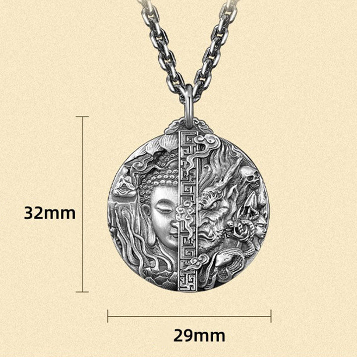 Buddha Stones Copper Buddha Demon Pattern Compassion Pendant Necklace - image 8