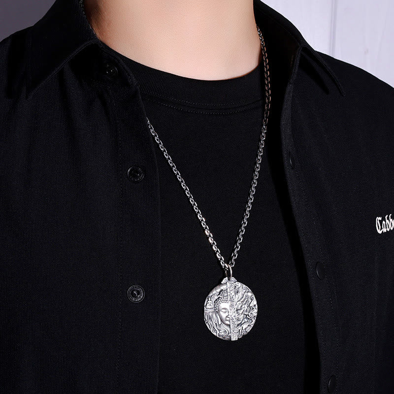 Buddha Stones Copper Buddha Demon Pattern Compassion Pendant Necklace - image 11