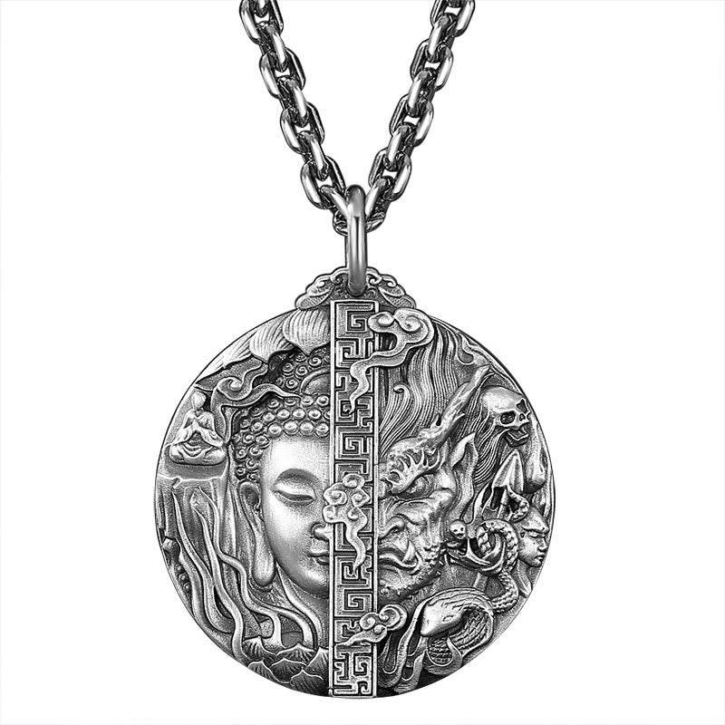 Buddha Stones Copper Buddha Demon Pattern Compassion Pendant Necklace - image 9