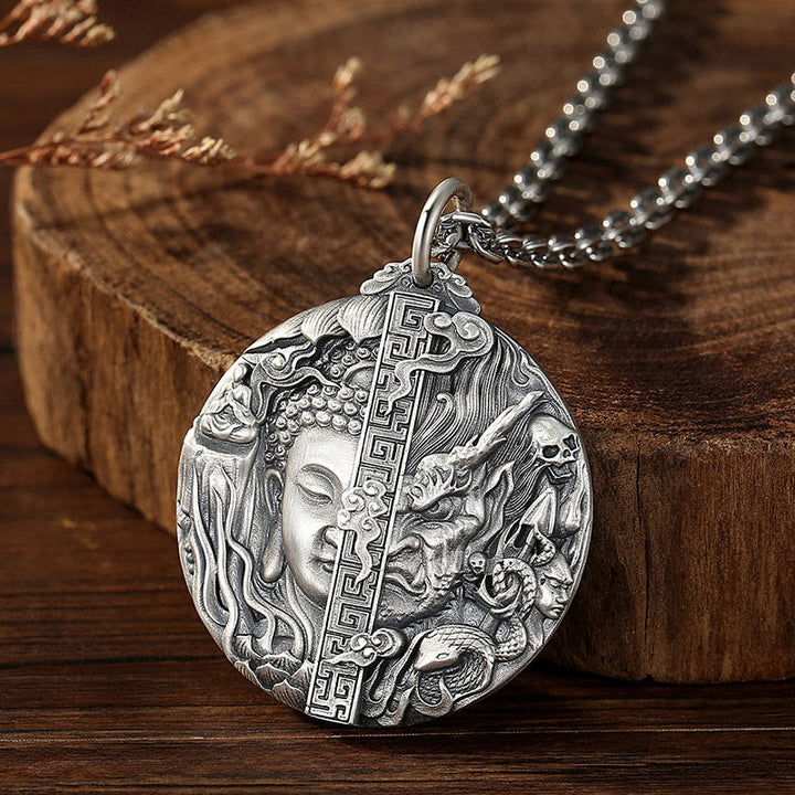 Buddha Stones Copper Buddha Demon Pattern Compassion Pendant Necklace - image 4