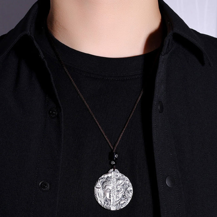 Buddha Stones Copper Buddha Demon Pattern Compassion Pendant Necklace - image 10