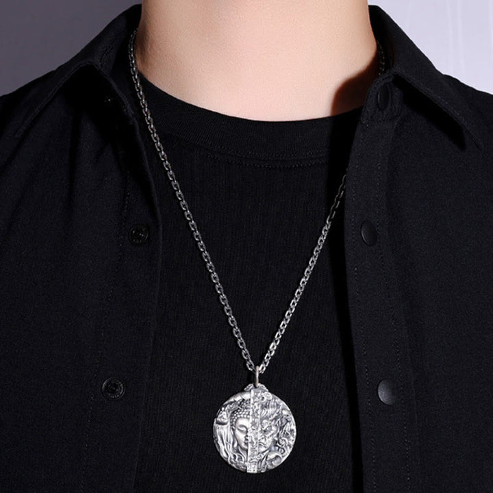 Buddha Stones Copper Buddha Demon Pattern Compassion Pendant Necklace - image 5