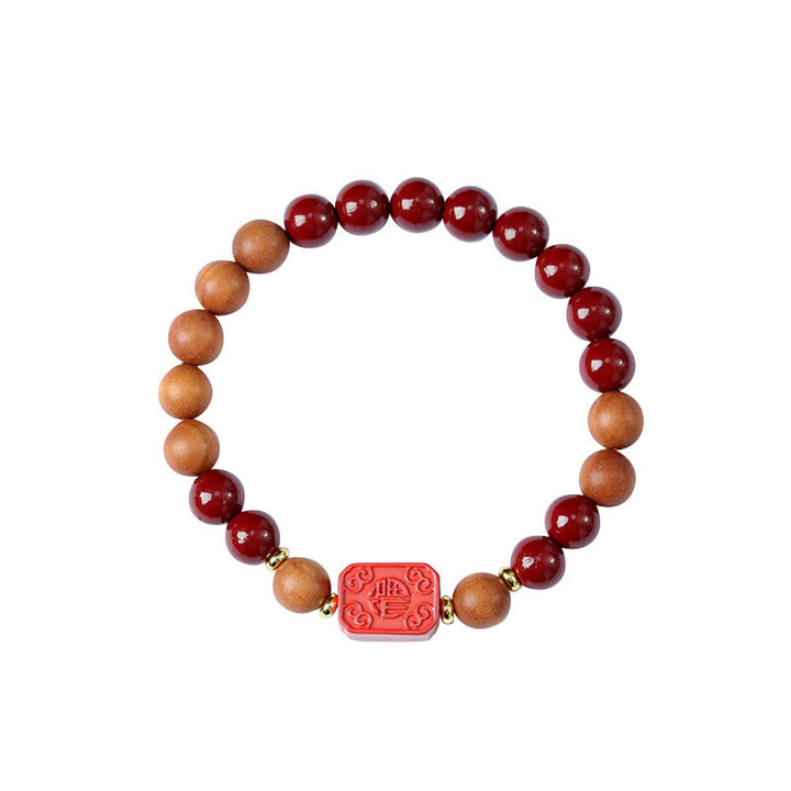 Buddha Stones Cinnabar Wood Beads Lotus Fu Character Blessing Bracelet - image 10
