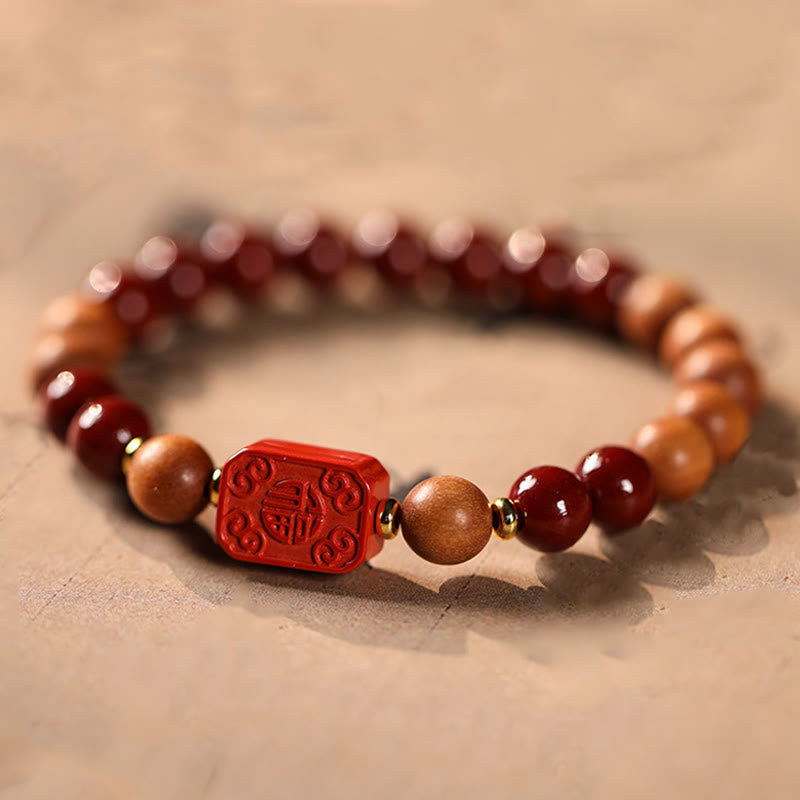 Buddha Stones Cinnabar Wood Beads Lotus Fu Character Blessing Bracelet - Cinnabar & Fu Character(Wrist Circumference: 15-16cm) - image 8