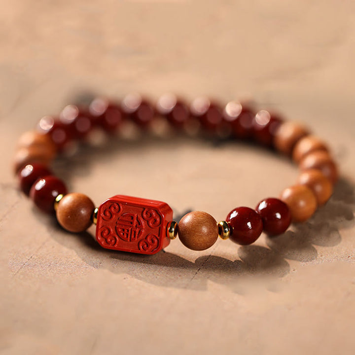 Buddha Stones Cinnabar Wood Beads Lotus Fu Character Blessing Bracelet - Cinnabar & Fu Character(Wrist Circumference: 15-16cm) - image 8