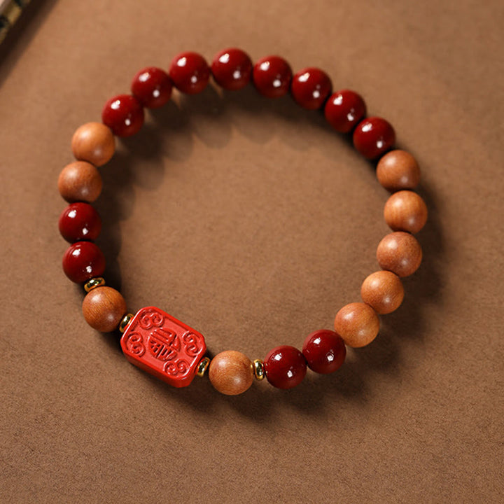 Buddha Stones Cinnabar Wood Beads Lotus Fu Character Blessing Bracelet - image 9