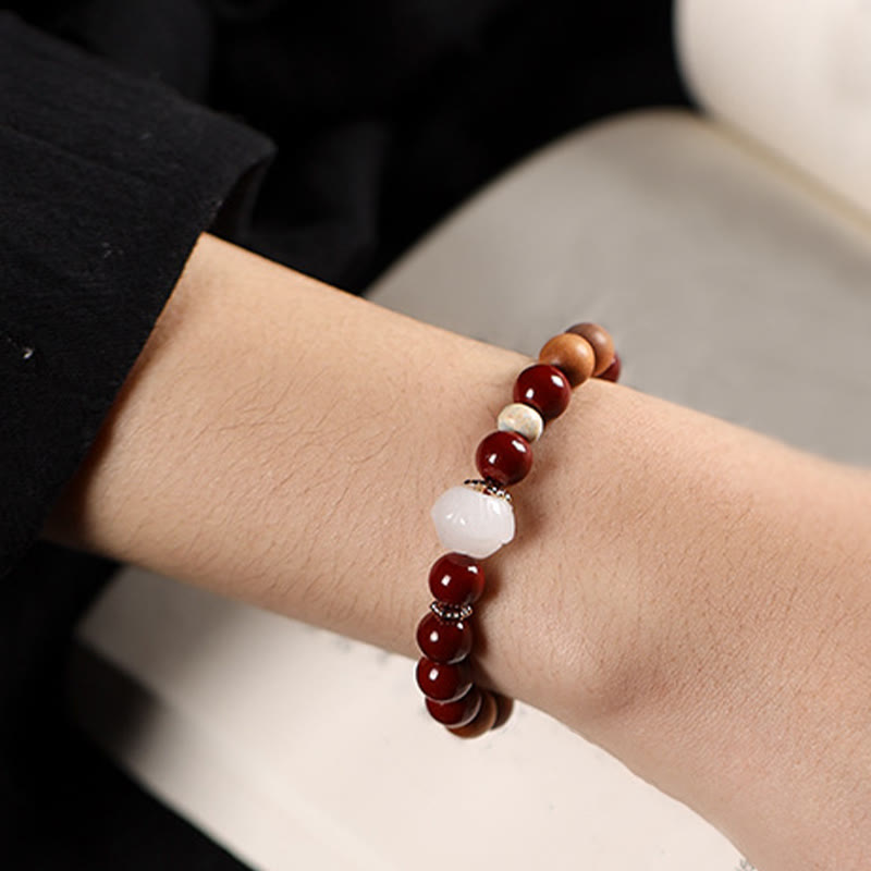 Buddha Stones Cinnabar Wood Beads Lotus Fu Character Blessing Bracelet - image 5