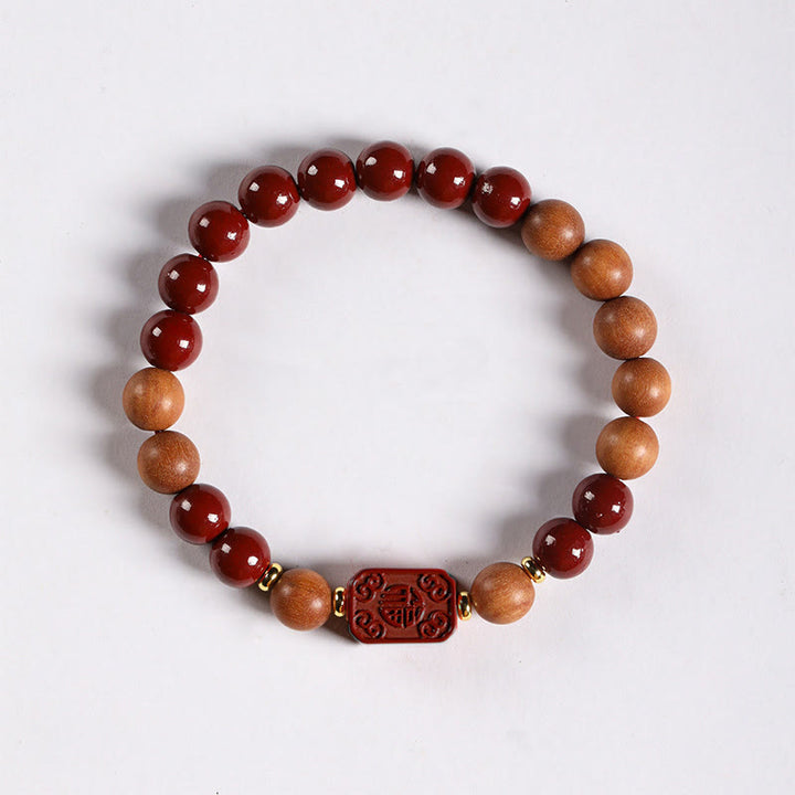 Buddha Stones Cinnabar Wood Beads Lotus Fu Character Blessing Bracelet - image 11