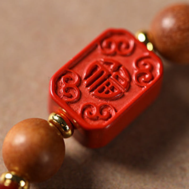 Buddha Stones Cinnabar Wood Beads Lotus Fu Character Blessing Bracelet - image 16