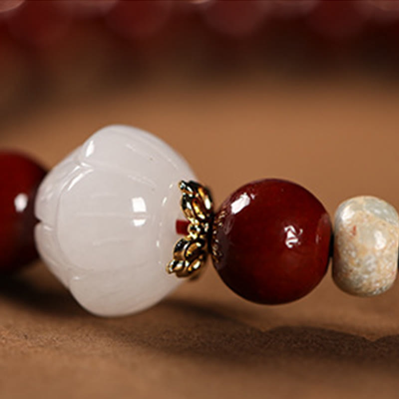 Buddha Stones Cinnabar Wood Beads Lotus Fu Character Blessing Bracelet - image 15