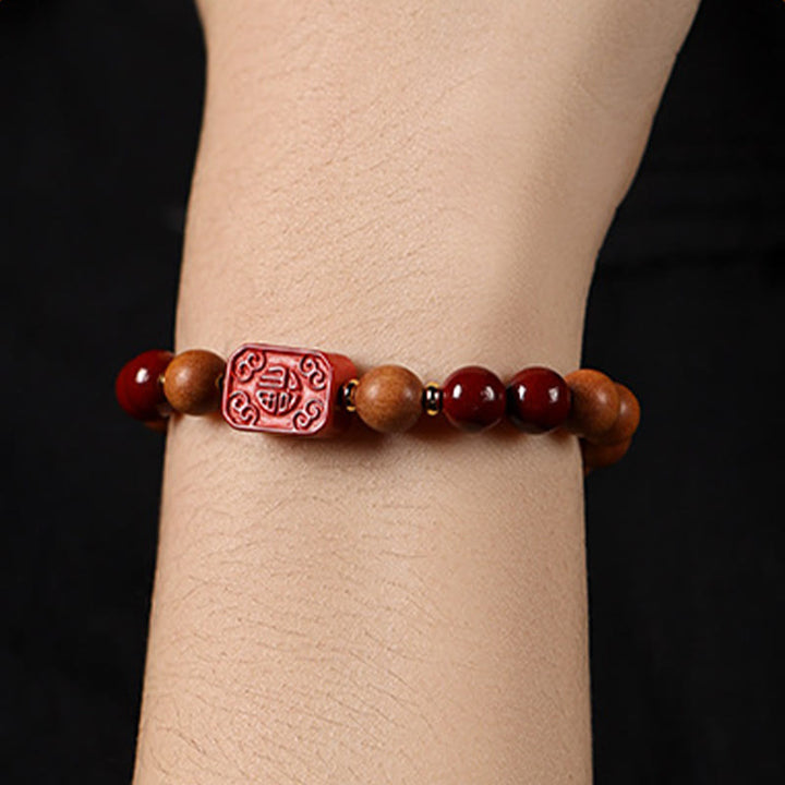 Buddha Stones Cinnabar Wood Beads Lotus Fu Character Blessing Bracelet - image 14