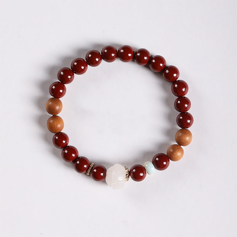 Buddha Stones Cinnabar Wood Beads Lotus Fu Character Blessing Bracelet - image 2
