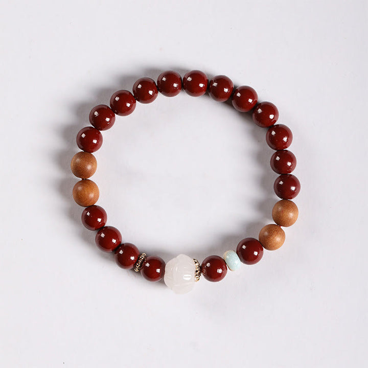 Buddha Stones Cinnabar Wood Beads Lotus Fu Character Blessing Bracelet - image 2