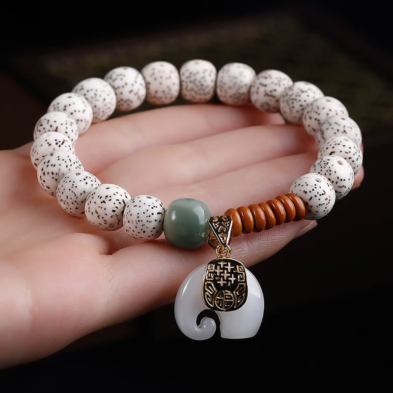 Buddha Stones Hand PolishedStar Moon Bodhi Seed Elephant Pattern Inner Peace Bracelet - image 2