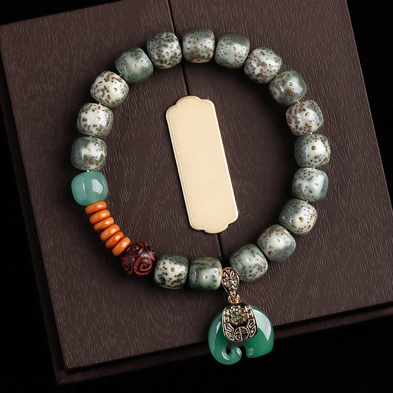 Buddha Stones Hand PolishedStar Moon Bodhi Seed Elephant Pattern Inner Peace Bracelet - Green Star Moon Bodhi Seed & Green Elephant(Wrist Circumference: 14-16cm) - image 16