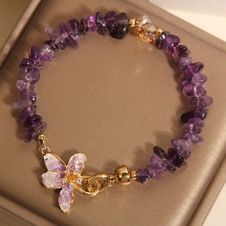 Buddha Stones Natural Irregular Gravel Amethyst Blue Crystal Wisteria Balance Bracelet - image 3