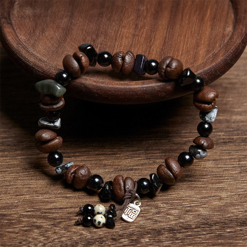 Buddha Stones Natural Coffee Beans Tiger Eye Fu Character Protection Bracelet - image 2