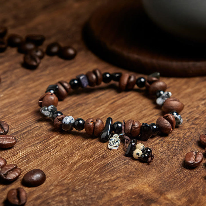 Buddha Stones Natural Coffee Beans Tiger Eye Fu Character Protection Bracelet - image 3