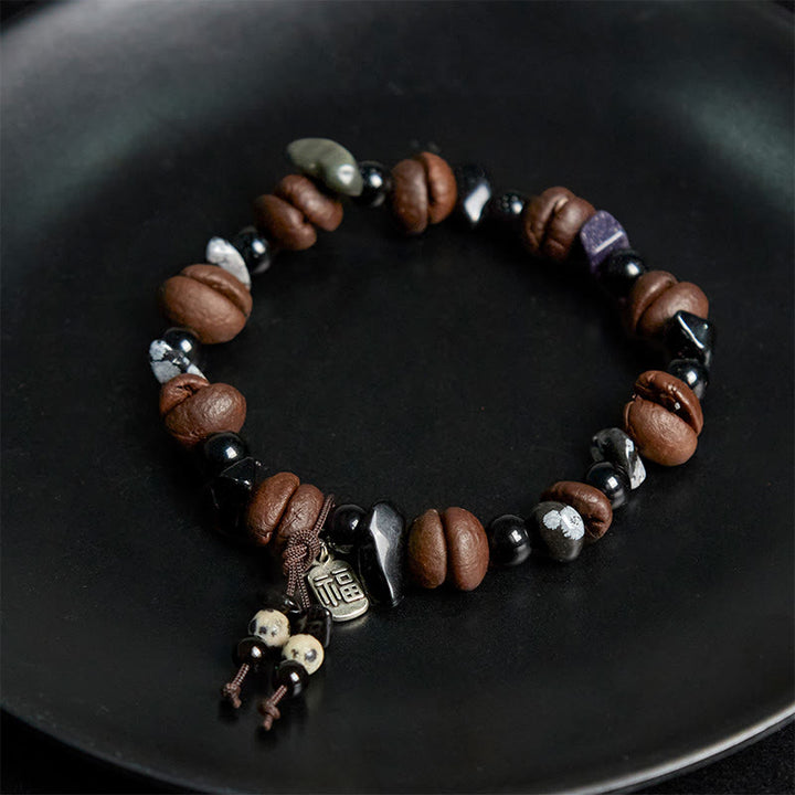 Buddha Stones Natural Coffee Beans Tiger Eye Fu Character Protection Bracelet - image 4