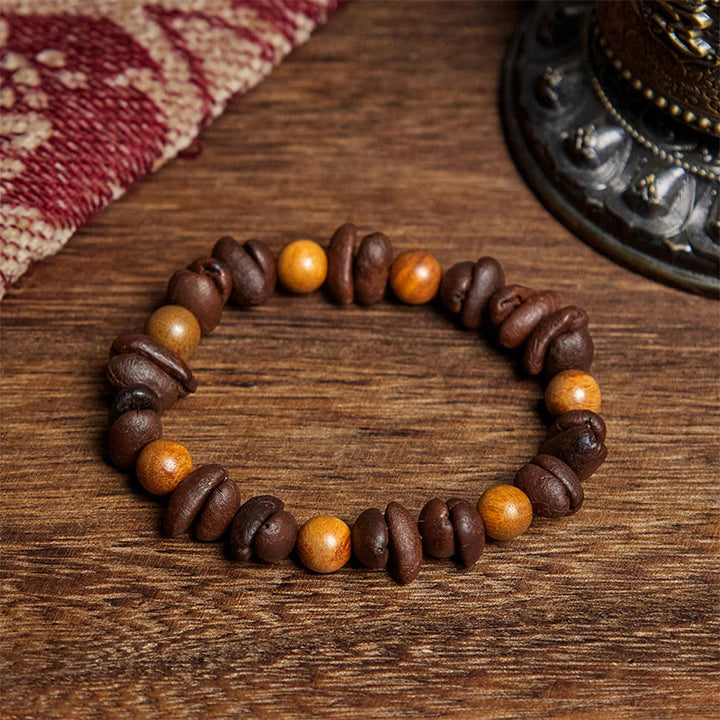 Buddha Stones Natural Coffee Beans Green Sandalwood Positive Bracelet - Coffee Bean&Green Sandalwood(Wrist Circumference: 16cm) - image 1