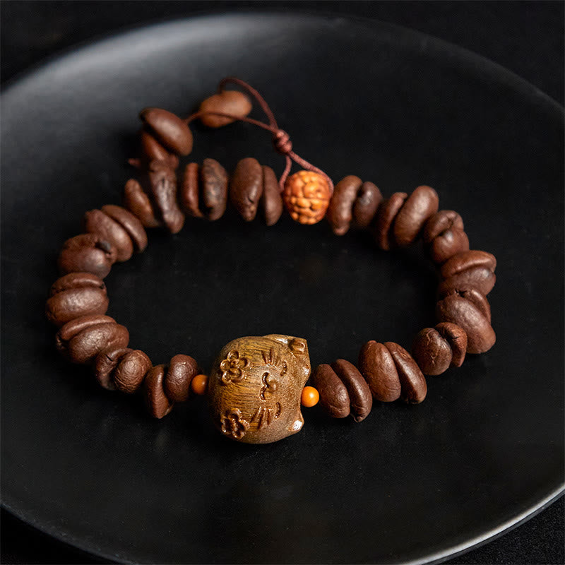 Buddha Stones Handmade Lucky Cat Real Coffee Beans Sandalwood Bracelet - image 4