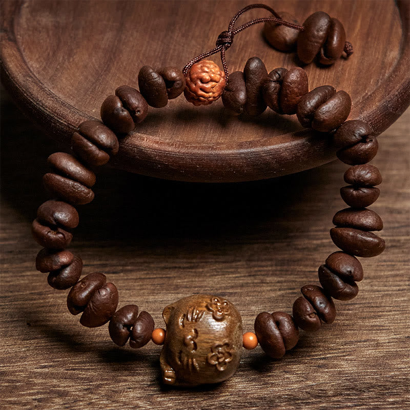 Buddha Stones Handmade Lucky Cat Real Coffee Beans Sandalwood Bracelet - image 2