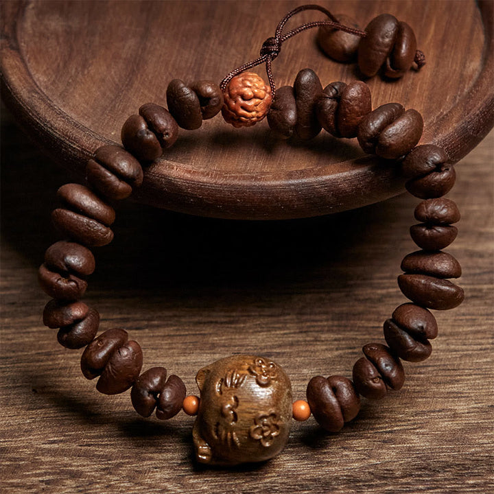Buddha Stones Handmade Lucky Cat Real Coffee Beans Sandalwood Bracelet - image 2