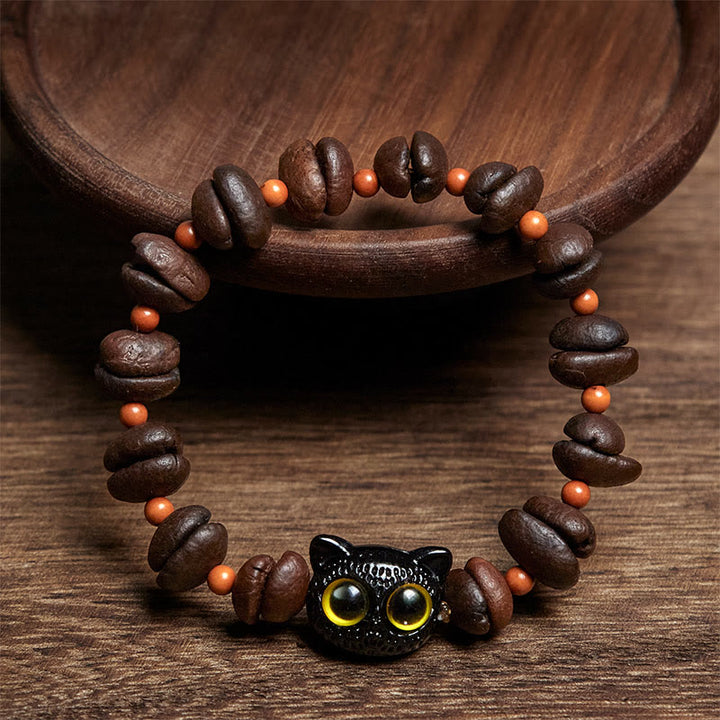 Buddha Stones Natural Cute Cat Coffee Beans Bracelet - image 7