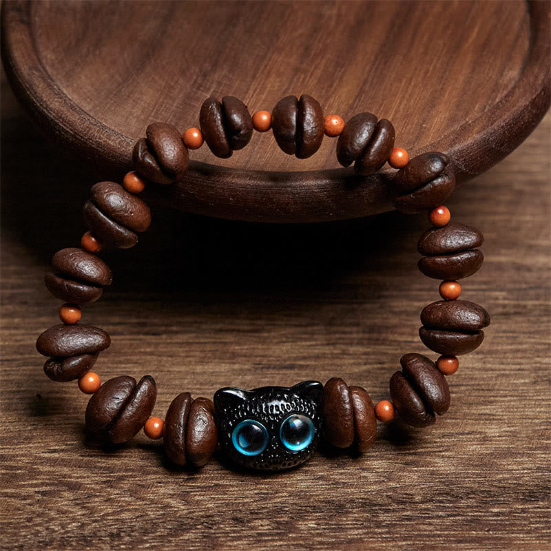 Buddha Stones Natural Cute Cat Coffee Beans Bracelet - image 2