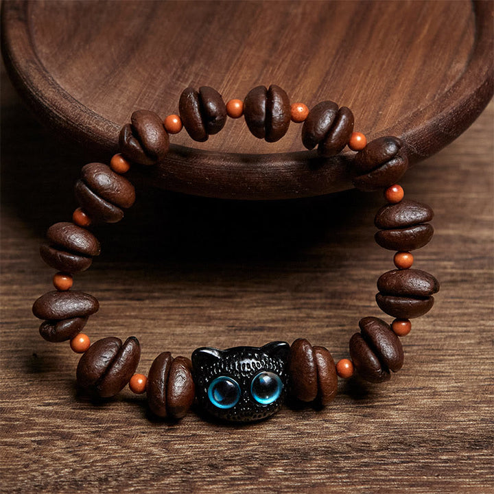 Buddha Stones Natural Cute Cat Coffee Beans Bracelet - image 2