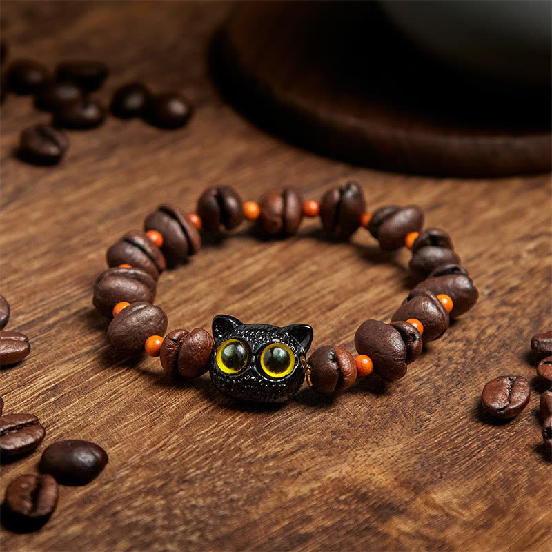 Buddha Stones Natural Cute Cat Coffee Beans Bracelet - image 8