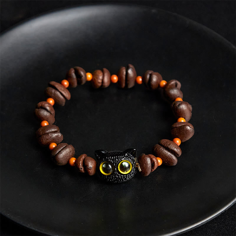 Buddha Stones Natural Cute Cat Coffee Beans Bracelet - image 9