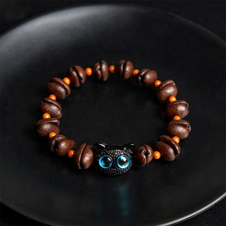 Buddha Stones Natural Cute Cat Coffee Beans Bracelet - image 4