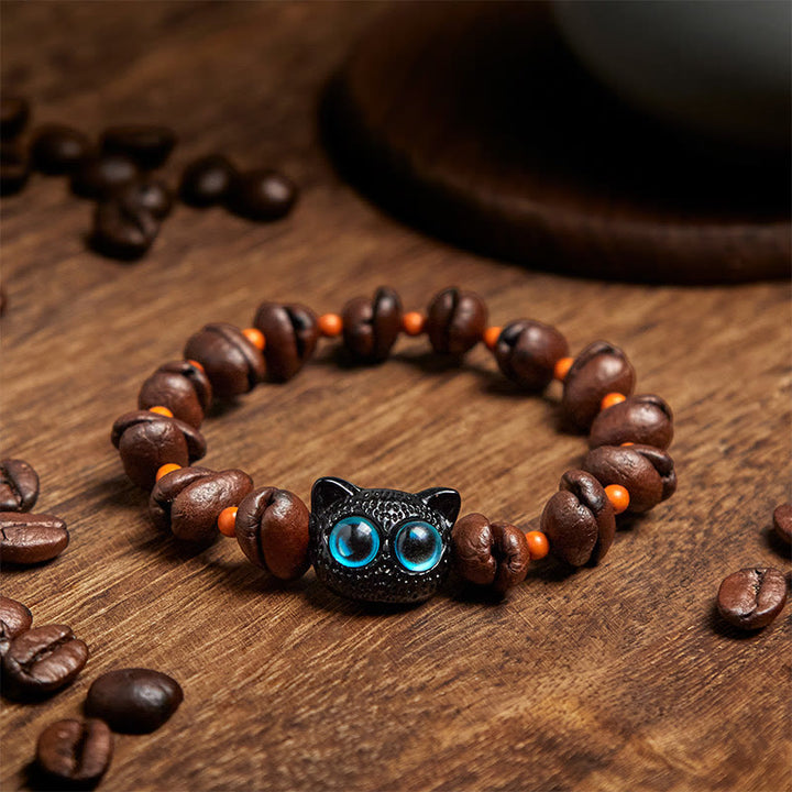 Buddha Stones Natural Cute Cat Coffee Beans Bracelet - image 3