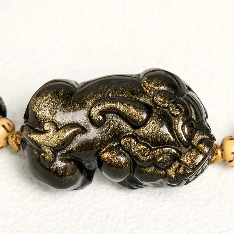 Buddha Stones Gold Sheen Obsidian PiXiu Wealth Rope Bracelet - image 4