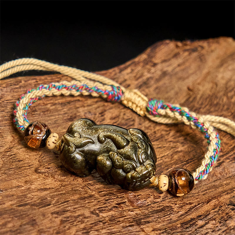 Buddha Stones Gold Sheen Obsidian PiXiu Wealth Rope Bracelet - image 3