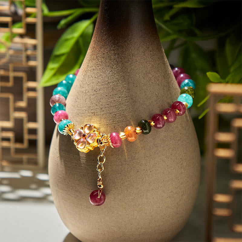 Buddha Stones Tourmaline Four Leaf Clover Flower Love Bracelet