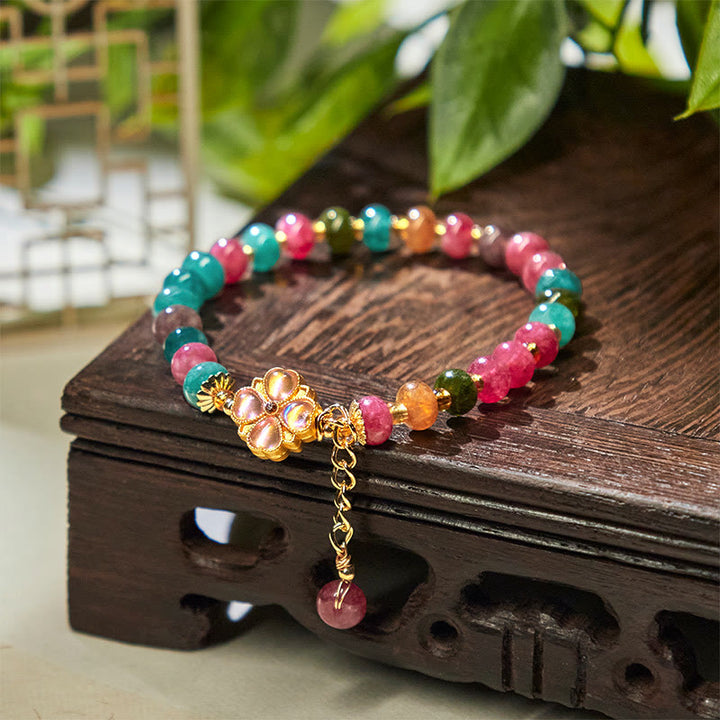 Buddha Stones Tourmaline Four Leaf Clover Flower Love Bracelet