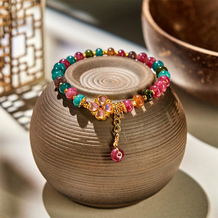 Buddha Stones Tourmaline Four Leaf Clover Flower Love Bracelet