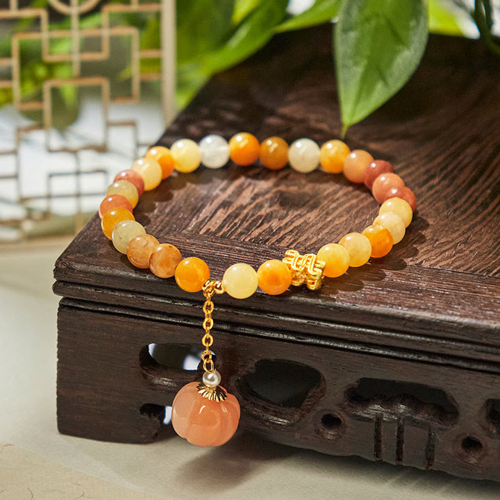 Buddha Stones Golden Silk Jade Chinese Knotting Pumpkin Wealth Bracelet