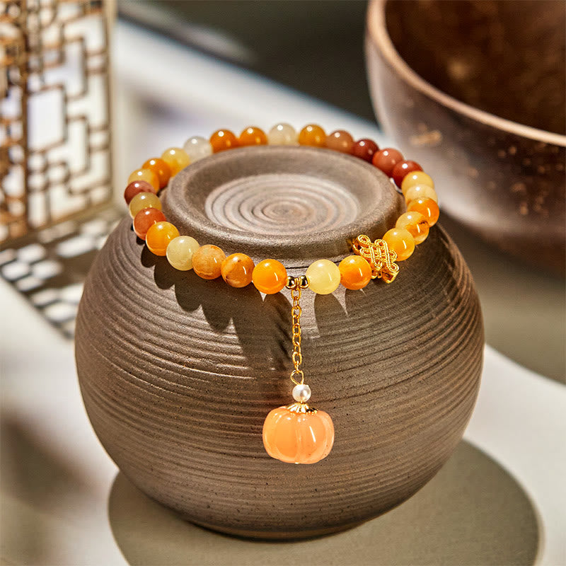 Buddha Stones Golden Silk Jade Chinese Knotting Pumpkin Wealth Bracelet