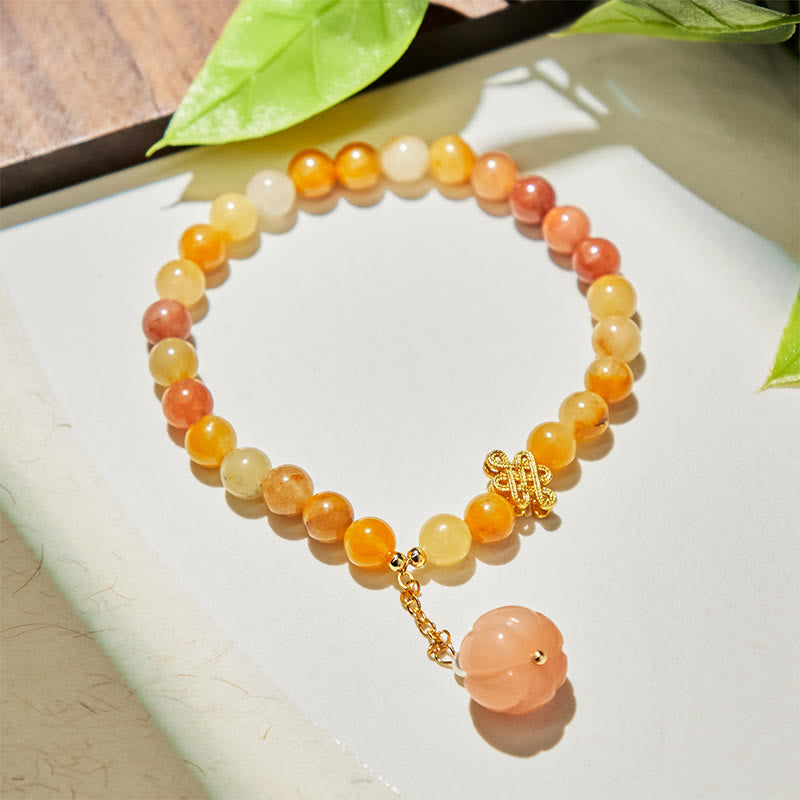 Buddha Stones Golden Silk Jade Chinese Knotting Pumpkin Wealth Bracelet