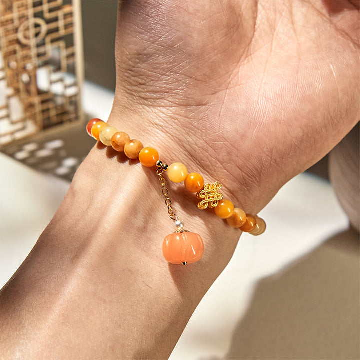 Buddha Stones Golden Silk Jade Chinese Knotting Pumpkin Wealth Bracelet