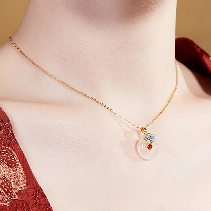 Buddha Stones 925 Sterling Silver Peace Buckle Cloud Chalcedony Necklace Harmony Pendant - image 10