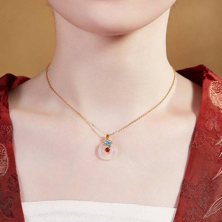 Buddha Stones 925 Sterling Silver Peace Buckle Cloud Chalcedony Necklace Harmony Pendant - image 9