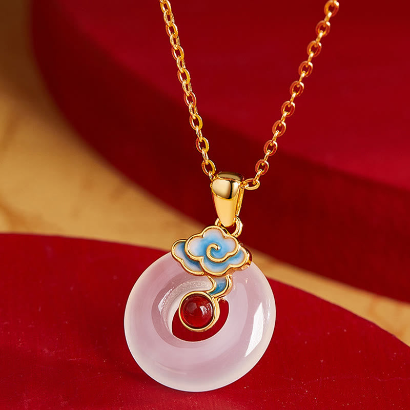 Buddha Stones 925 Sterling Silver Peace Buckle Cloud Chalcedony Necklace Harmony Pendant - image 3