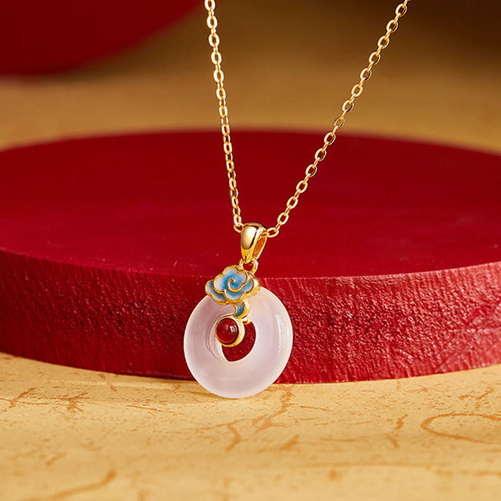 Buddha Stones 925 Sterling Silver Peace Buckle Cloud Chalcedony Necklace Harmony Pendant - image 2