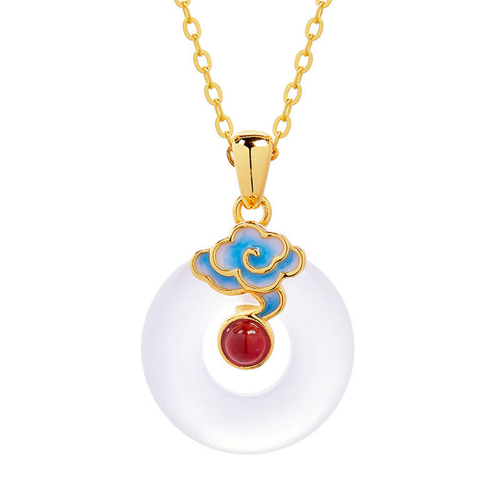 Buddha Stones 925 Sterling Silver Peace Buckle Cloud Chalcedony Necklace Harmony Pendant - image 5