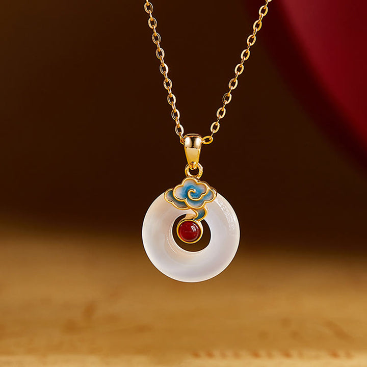 Buddha Stones 925 Sterling Silver Peace Buckle Cloud Chalcedony Necklace Harmony Pendant - Chalcedony - image 1