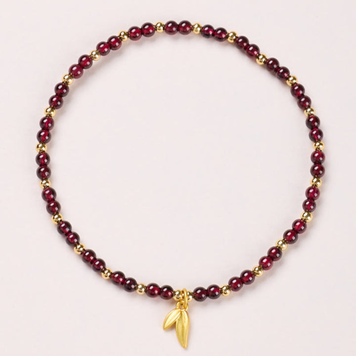 Buddha Stones Natural 4mm Garnet Copper Gold Plated Calm Anklet - 4mm Garnet Leaf - image 4